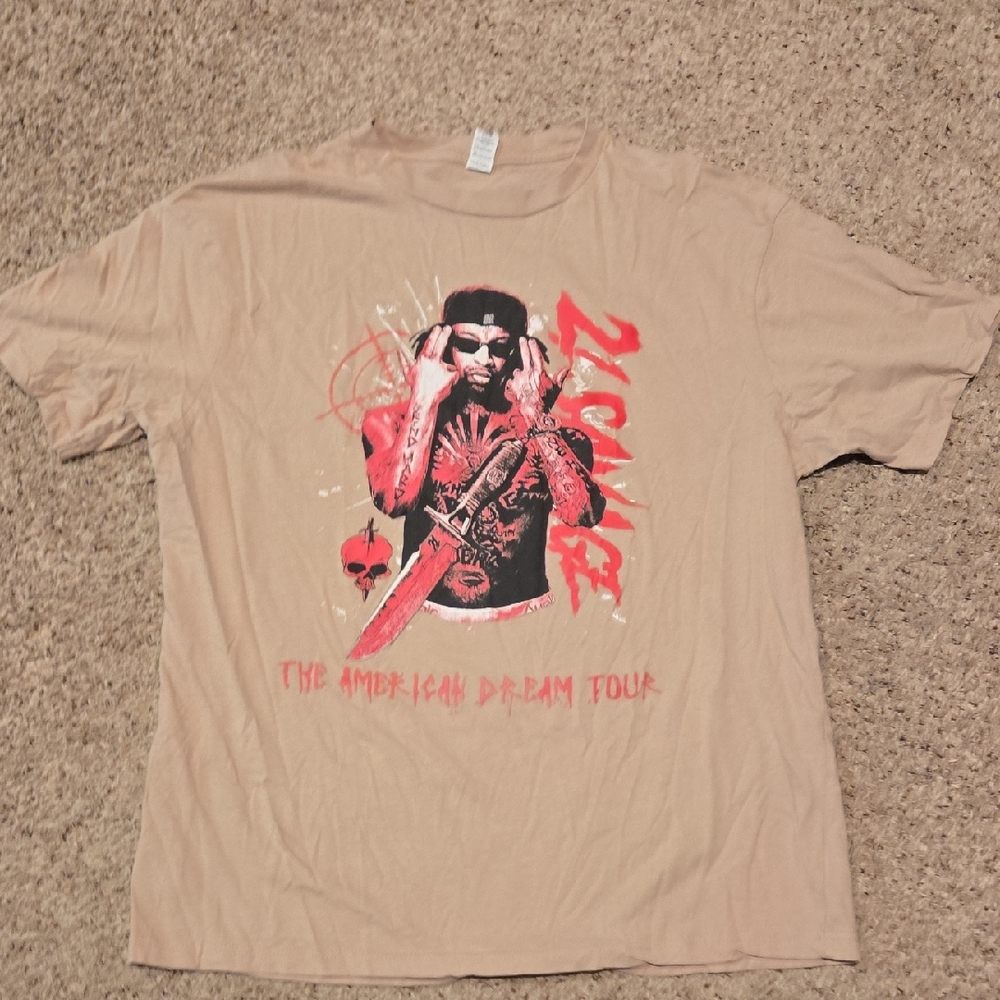 Beige Graphic Tee with Red Design